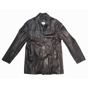 Vera Pelle Lavorazione Artigiana Women's Black Mid Length Leather Button Up Coat